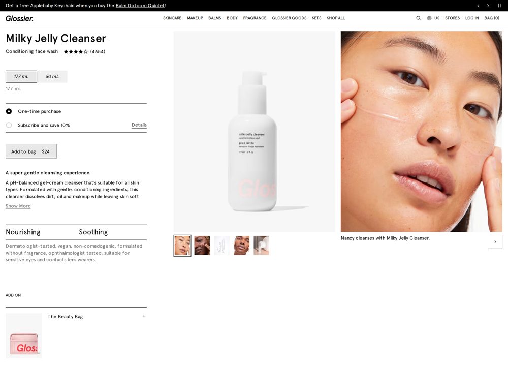 Screenshot of Glossier - Milky Jelly Cleanser Product Page