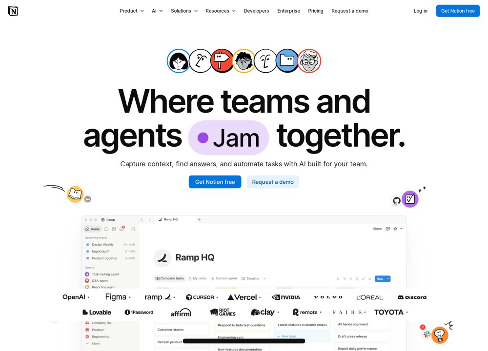 Screenshot of Notion - AI Workspace Homepage