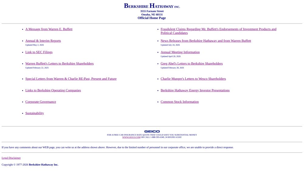 Screenshot of Berkshire Hathaway Corporate Site