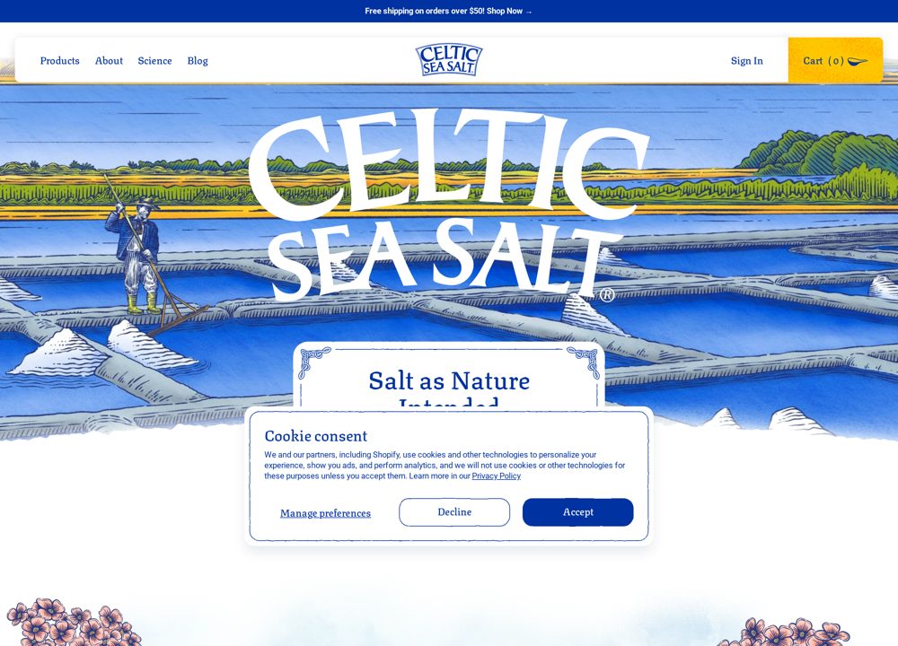 Screenshot of Celtic Sea Salt - E-commerce with Illustrated Artisanal Aesthetic