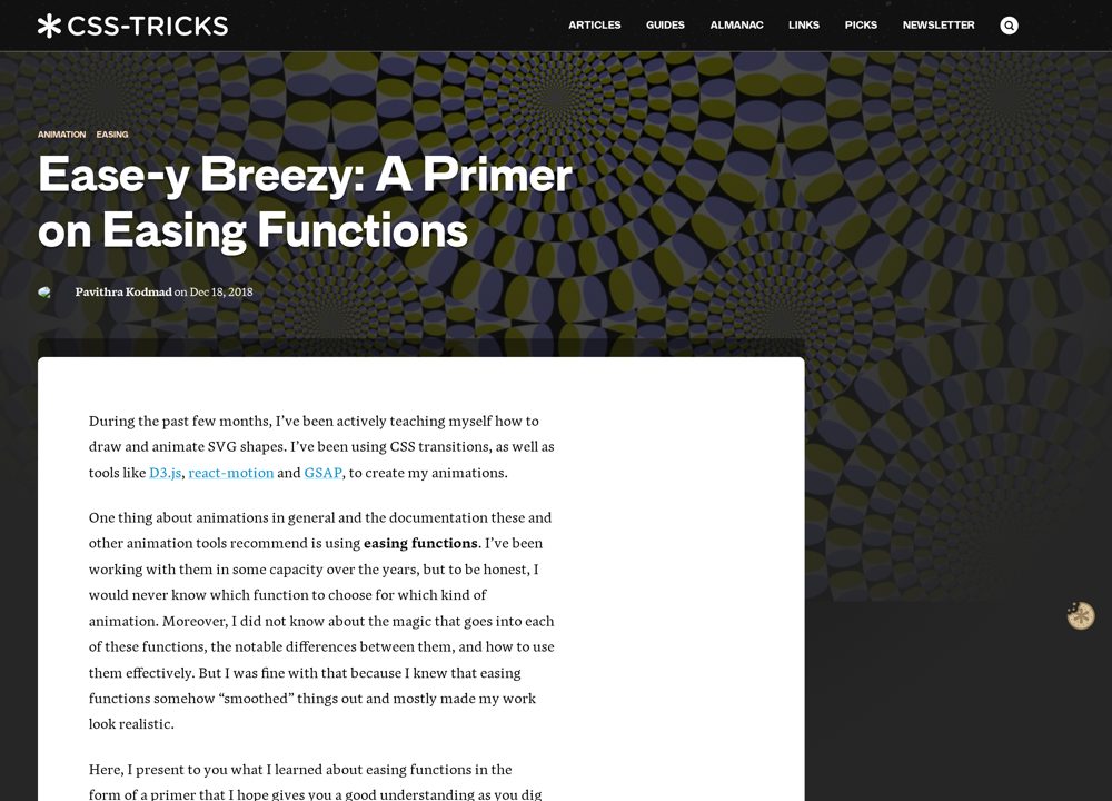 Screenshot of CSS-Tricks - Ease-y Breezy: A Primer on Easing Functions