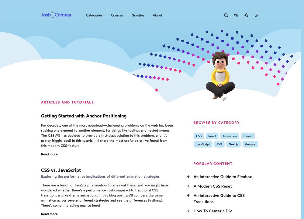 Screenshot of Josh W. Comeau Personal Site