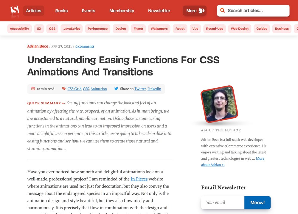 Screenshot of Smashing Magazine - Understanding Easing Functions